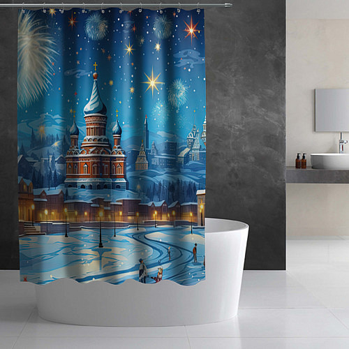 Шторка для ванной Новогодняя Москва / 3D-принт – фото 2