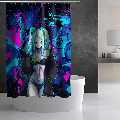Шторка для ванной Ребекка и граффити - киберпанк / 3D-принт – фото 2