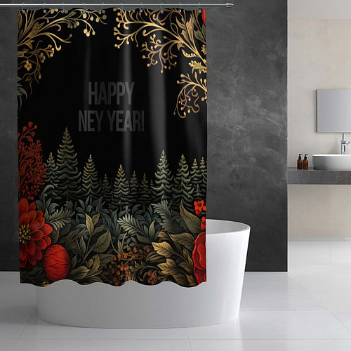Шторка для ванной Happy new year black style / 3D-принт – фото 2