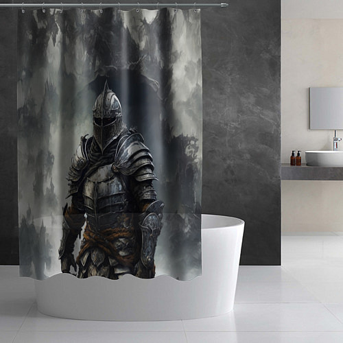Шторка для ванной Рыцарь в туманных горах / 3D-принт – фото 2