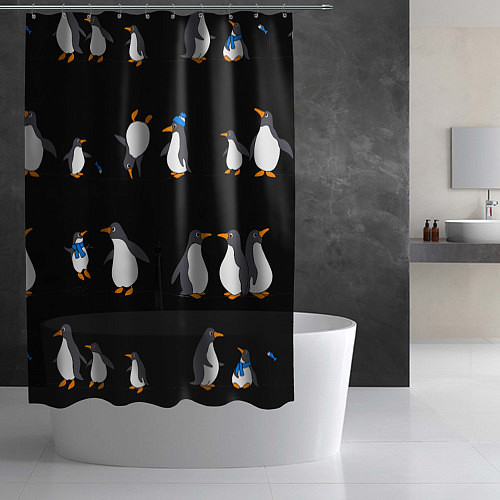 Шторка для ванной Веселая семья пингвинов / 3D-принт – фото 2