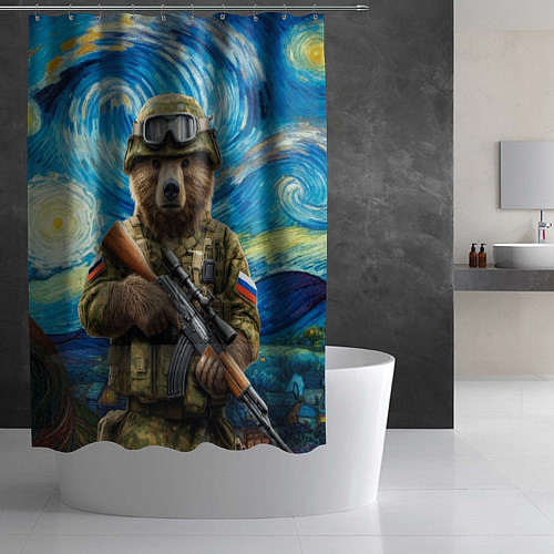 Шторка для ванной Ночной снайпер бурый медведь / 3D-принт – фото 2
