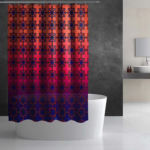 Шторка для ванной Паттерн стилизованные цветы оранж-фиолетовый / 3D-принт – фото 2