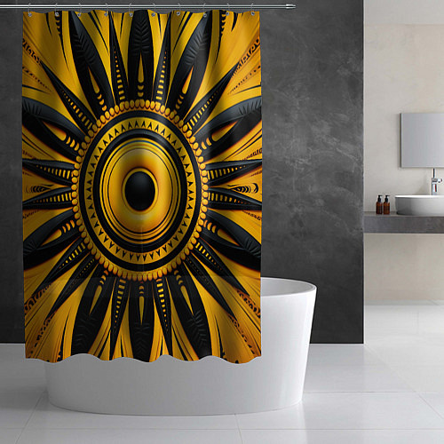 Шторка для ванной Желто-черный узор в африканском стиле / 3D-принт – фото 2