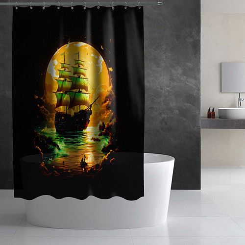 Шторка для ванной Парусник на фантастическом закате / 3D-принт – фото 2
