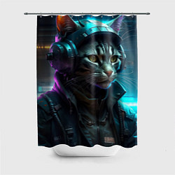 Шторка для душа Кот киберпанк от ai, цвет: 3D-принт