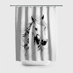Шторка для ванной Лошадь белая на ветру