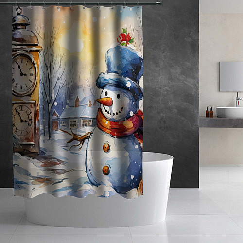 Шторка для ванной Снеговик новый год / 3D-принт – фото 2