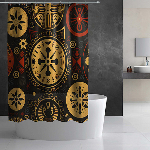 Шторка для ванной Узор в славянском стиле на тёмном фоне / 3D-принт – фото 2