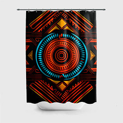 Шторка для душа Орнамент в африканском стиле на тёмном фоне, цвет: 3D-принт