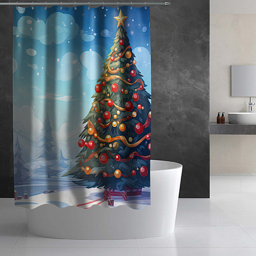 Шторка для ванной Большая новогодняя елка / 3D-принт – фото 2