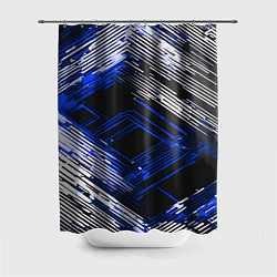 Шторка для душа Киберпанк линии белые и синие, цвет: 3D-принт