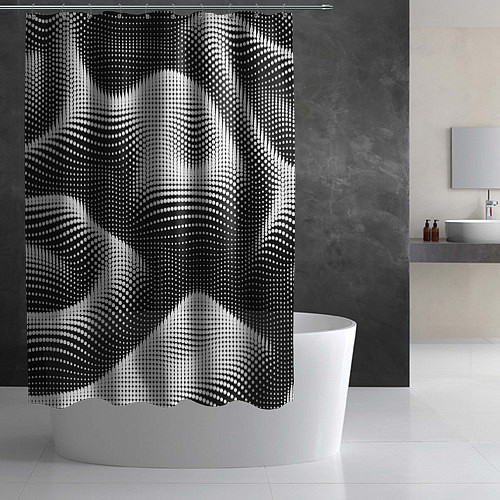 Шторка для ванной Чёрно белый точечный абстрактный фон / 3D-принт – фото 2