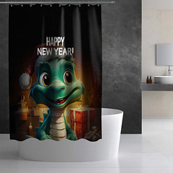 Шторка для душа Happy new year green drogon, цвет: 3D-принт — фото 2