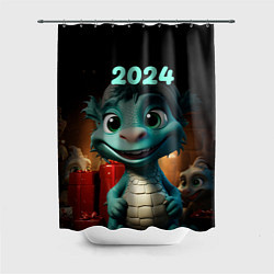 Шторка для душа Зеленый дракончик 2024 год, цвет: 3D-принт