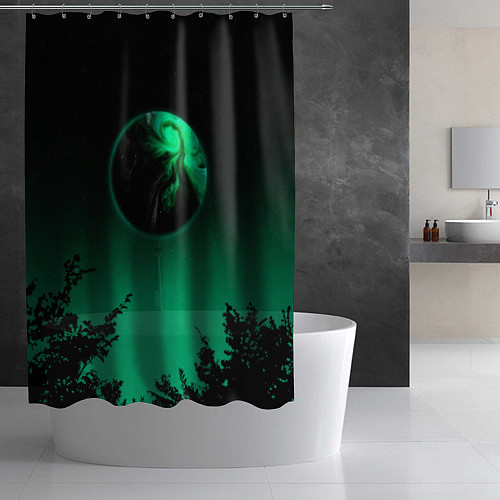 Шторка для ванной Неоновая зеленая луна / 3D-принт – фото 2