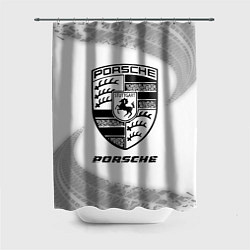 Шторка для душа Porsche speed на светлом фоне со следами шин, цвет: 3D-принт