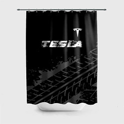 Шторка для душа Tesla speed на темном фоне со следами шин посереди, цвет: 3D-принт