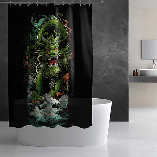 Шторка для ванной Зеленый дракон символ года / 3D-принт – фото 2