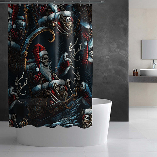 Шторка для ванной Новогодний патерн со скелетом Санты / 3D-принт – фото 2
