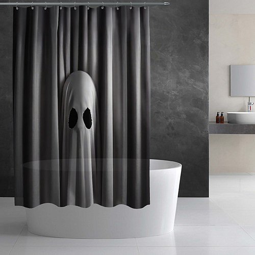 Шторка для ванной Серые шторы и призрак / 3D-принт – фото 2