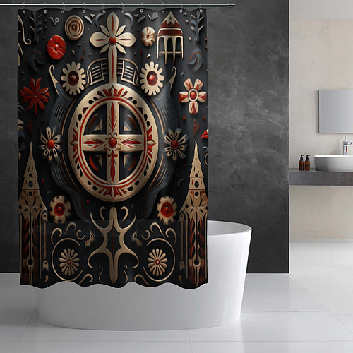Шторка для ванной Орнамент в славянской стилистике / 3D-принт – фото 2