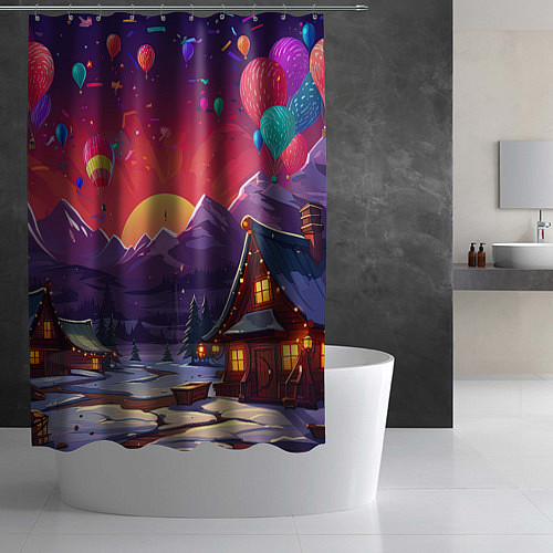 Шторка для ванной Новогодний закат / 3D-принт – фото 2
