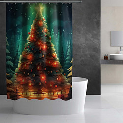 Шторка для душа Новогодняя сияющая елка, цвет: 3D-принт — фото 2