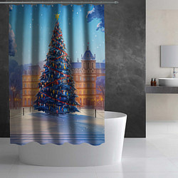 Шторка для душа Новогодняя площадь с елкой, цвет: 3D-принт — фото 2