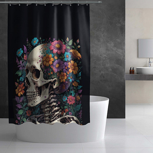 Шторка для ванной Скелет среди цветов / 3D-принт – фото 2