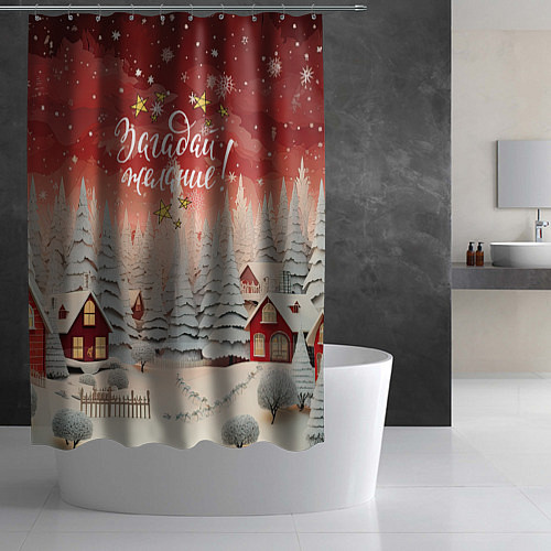 Шторка для ванной Загадай желание новогодний фон / 3D-принт – фото 2