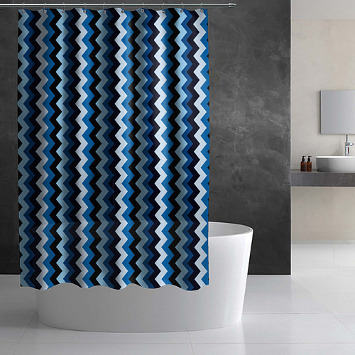 Шторка для ванной Ломаные полосы синий / 3D-принт – фото 2
