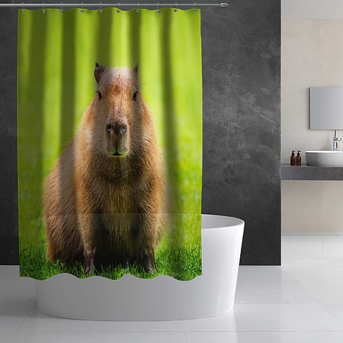 Шторка для ванной Capybara on green grass / 3D-принт – фото 2