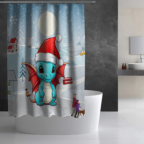 Шторка для ванной Милый дракончик новый год / 3D-принт – фото 2