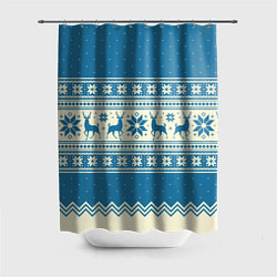 Шторка для душа Sweater with deer on a blue background, цвет: 3D-принт