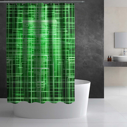 Шторка для ванной Зелёные неоновые полосы киберпанк / 3D-принт – фото 2