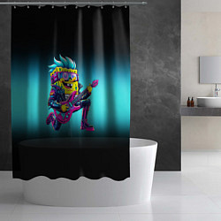 Шторка для душа Sponge Bob - rock guitarist - ai art, цвет: 3D-принт — фото 2