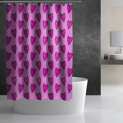 Шторка для ванной Розовые сердечки каракули / 3D-принт – фото 2