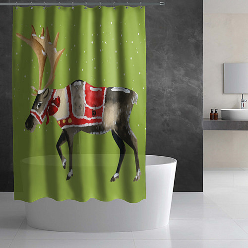 Шторка для ванной Северный олень в яркой одежде / 3D-принт – фото 2