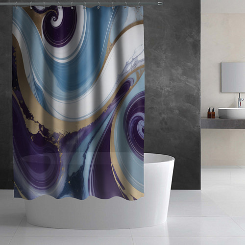 Шторка для ванной Абстрактный волнистый узор фиолетовый с голубым / 3D-принт – фото 2