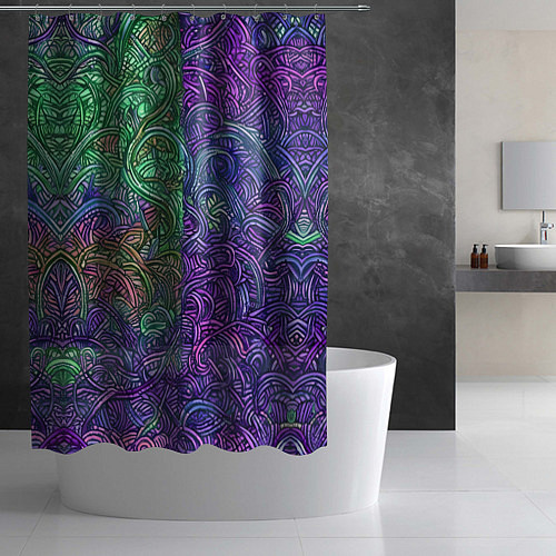 Шторка для ванной Вьющийся узор фиолетовый и зелёный / 3D-принт – фото 2