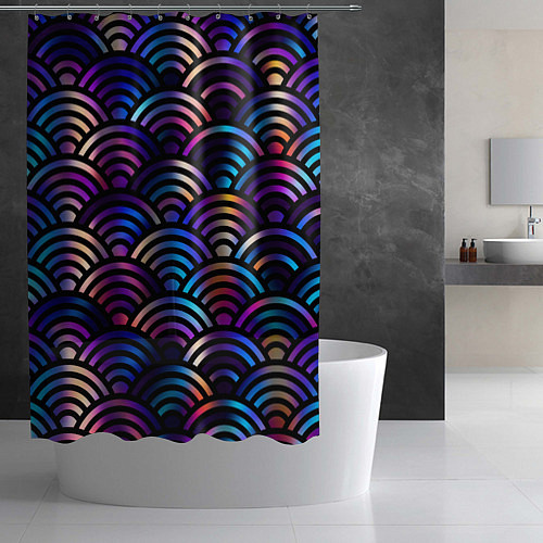 Шторка для ванной Разноцветные волны-чешуйки / 3D-принт – фото 2