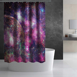 Шторка для душа Пурпурные космические туманности со звездами, цвет: 3D-принт — фото 2
