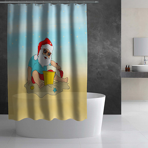 Шторка для ванной Дед Мороз на море / 3D-принт – фото 2