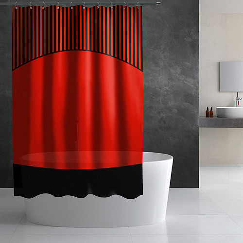 Шторка для ванной Оранжево черный комбинированный узор в полоску / 3D-принт – фото 2