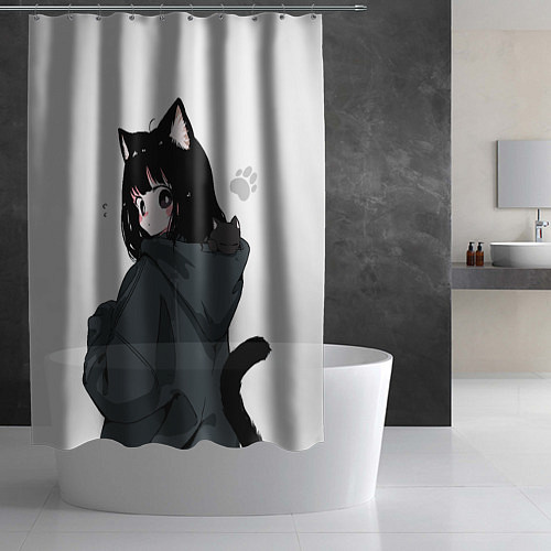 Шторка для ванной Милая кошкодевочка / 3D-принт – фото 2