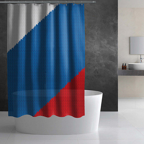 Шторка для ванной Белый синий красный вязаный фон / 3D-принт – фото 2