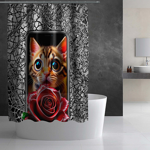 Шторка для ванной Кот в телефоне / 3D-принт – фото 2