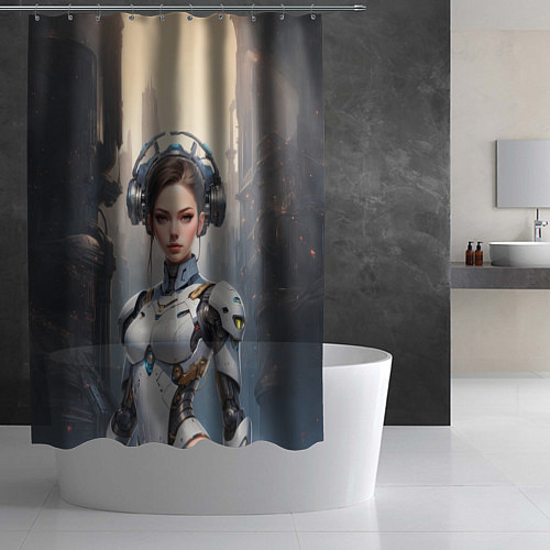 Шторка для ванной Девушка в футуристичной тиаре / 3D-принт – фото 2