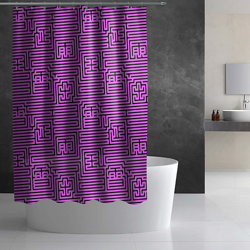 Шторка для ванной Лабиринт с иероглифами на сиреневом / 3D-принт – фото 2
